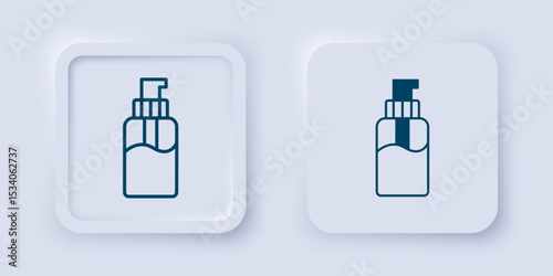Filled and outline Bottle of liquid antibacterial soap with dispenser icon isolated on grey background. Disinfection, hygiene, skin care concept. Square button. Vector