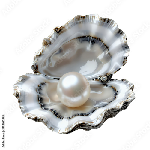 White Pearl in Oyster Shell, Elegant Transparent Cutout