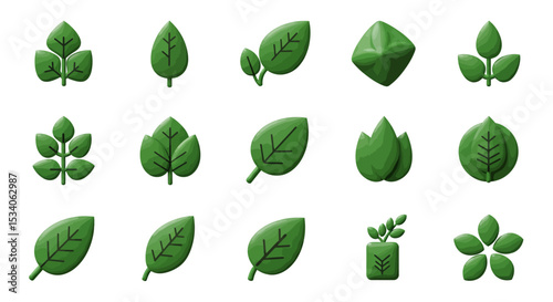 Lush green leaves collection nature icons botanical design elements