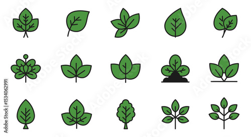 Vibrant green leaf icons nature design elements perfect for eco projects