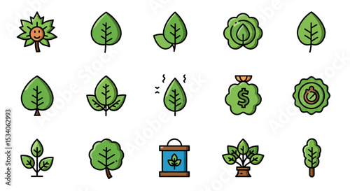 Vibrant Green Leaf Icons Nature Ecology Set Perfect for Eco Design Projects