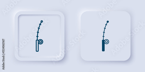 Filled and outline Fishing rod icon isolated on grey background. Catch a big fish. Fishing equipment and fish farming topics. Square button. Vector