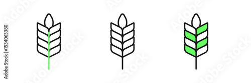 Set line Cereals set with rice, wheat, corn, oats, rye, barley icon isolated on white background. Ears of wheat bread symbols. Vector