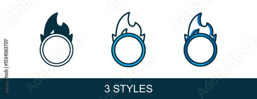 Filled outline Circus fire hoop icon isolated on white background. Ring of fire flame. Round fiery frame. Vector