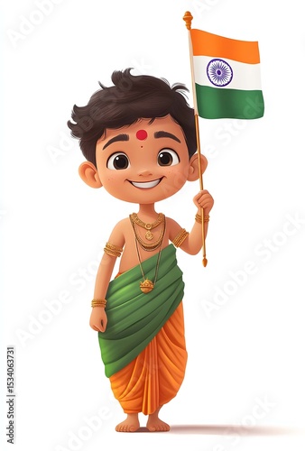 Adorable Indian Boy Proudly Holds National Flag