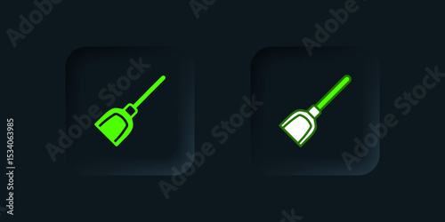 Green Dustpan icon isolated on black background. Cleaning scoop services. Black square button. Vector