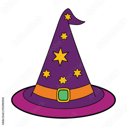 A decorated witch hat adorned with sparkling stars, colorful ribbons, and mystical charms, perfect for casting spells or adding a magical touch to any Halloween look.
