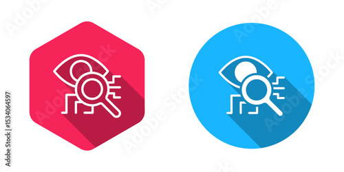 Filled and outline Eye scan icon isolated with long shadow background. Retinal scan. Scanning eye. Security check symbol. Cyber eye sign. Vector