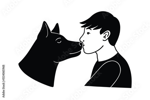 Pet licking owner’s face – keep the bond vector art illustration