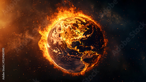 Fototapeta Naklejka Na Ścianę i Meble -  The earth bursts with fire as global warming causes the climate to change