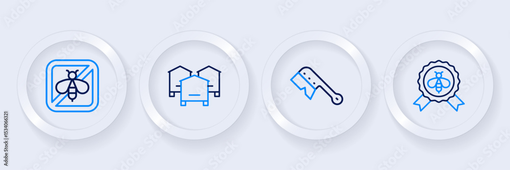 Set line Best bee, Beekeeping brush, Hive for bees and Stop icon. Vector Set line Best bee, Beekeeping brush, Hive for bees and Stop icon. Vector