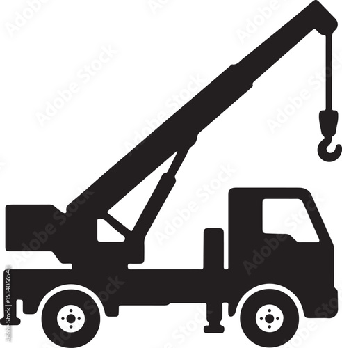 Truck crane silhouette heavy construction vehicle vector illustration.
