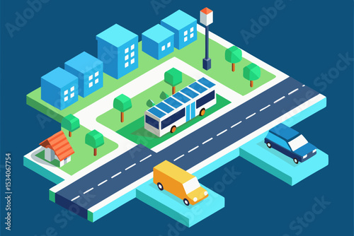 Vector isometric modern house illustration set in an urban city plan