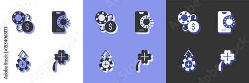 Set Casino slot machine with clover, chips exchange, and Online sports betting icon. Vector