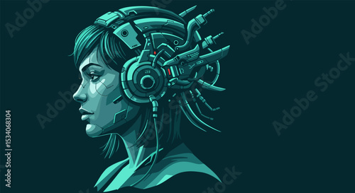 Futuristic portrait of a female with cybernetic enhancements and mechanical components