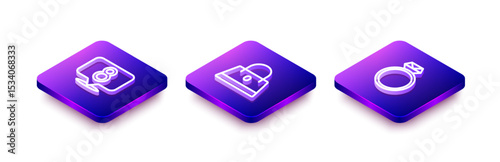 Set Isometric line 8 March, Handbag and Diamond engagement ring icon. Vector