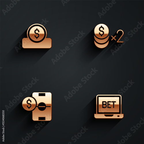 Set Coin money with dollar, Casino chip, Football betting and Online sports icon with long shadow. Vector