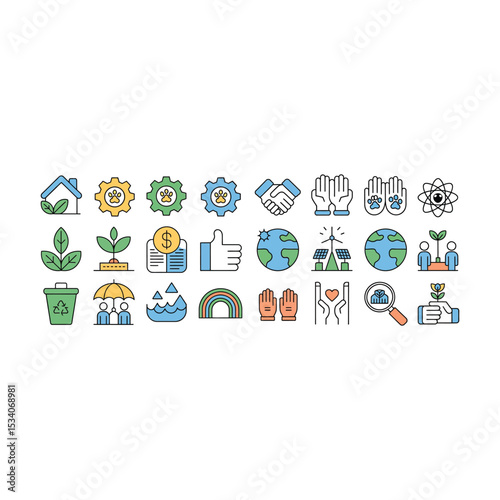 Collection of environmental and sustainability icons representing key concepts and ideas