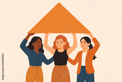 Women empowerment concept. Diverse group of multi-ethnic women unite. Female teamwork, leadership and collaboration. Sisterhood, community support and solidarity metaphor.