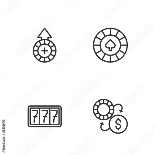 Set line Casino chips exchange, Slot machine with jackpot, and icon. Vector