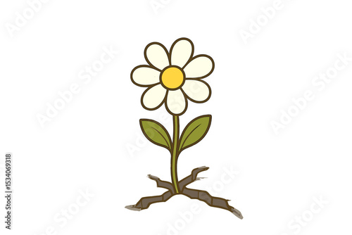 Resilient flower growing through a crack in the ground. Metaphor for hope, strength, new life, and growth. Concept of overcoming adversity, survival, and determination vector.