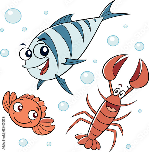 cartoon fish set vector silhouettes