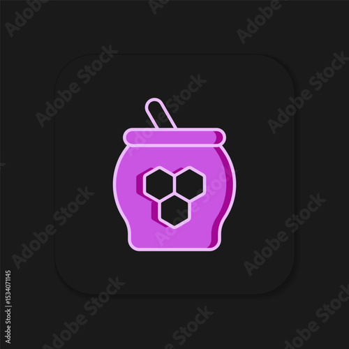 Filled outline Jar of honey and honey dipper stick icon isolated on black background. Food bank. Sweet natural food symbol. Honey ladle. Flat filled outline style with shadow. Vector