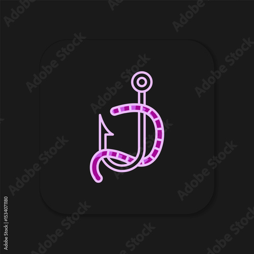 Filled outline Fishing hook and worm icon isolated on black background. Fishing tackle. Flat filled outline style with shadow. Vector