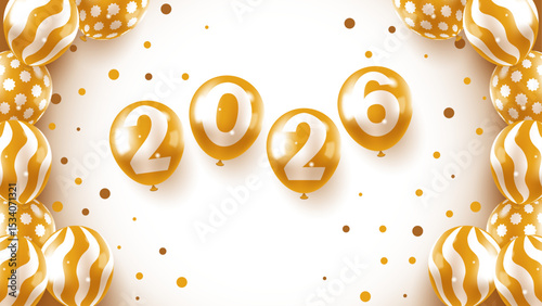2026 new year's card with golden balloons