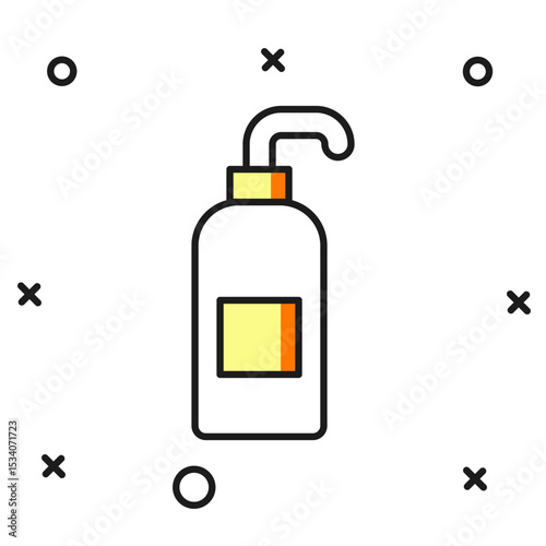 Filled outline Bottle of liquid antibacterial soap with dispenser icon isolated on white background. Antiseptic. Disinfection, hygiene, skin care. Flat filled outline style with shadow. Vector