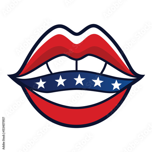 A patriotic color romantic lips vector illustration on white background.