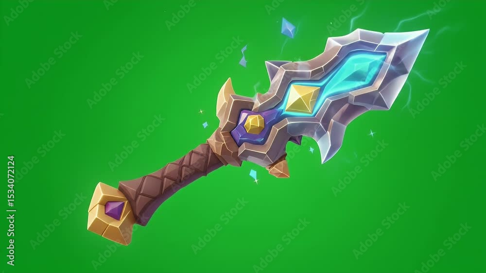 Vidéo Stock Isolated Animated Fantasy Sword 3D Render with Magical ...