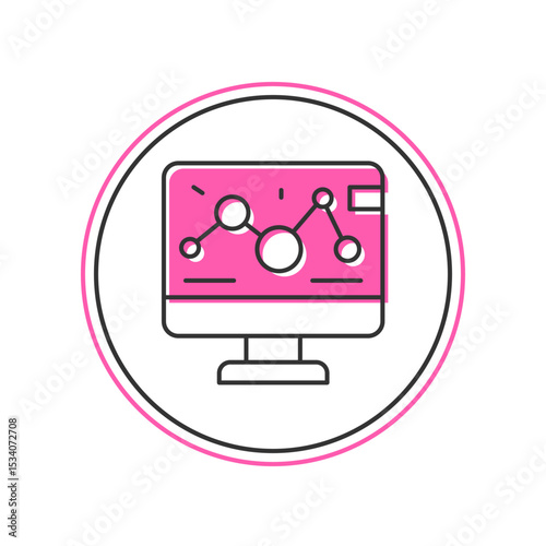 Filled outline Genetic engineering modification on laptop icon isolated on white background. DNA analysis, genetics testing, cloning. Vector