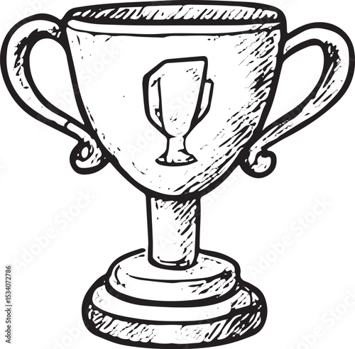A hand-sketched trophy, representing victory in arcade games. Great for gaming awards, retro design projects, and competitive merchandise