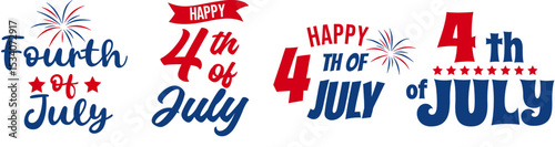 Handwritten lettering set for July 4th on transparent background, Happy 4th of July, fireworks