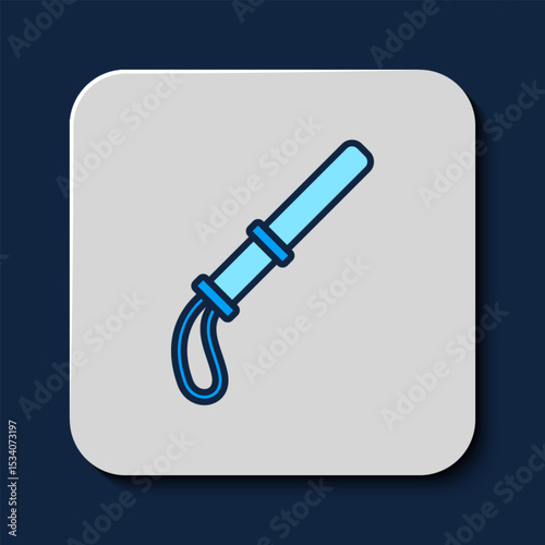 Filled outline Police rubber baton icon isolated on blue background. Rubber truncheon. Police Bat. Police equipment. Vector