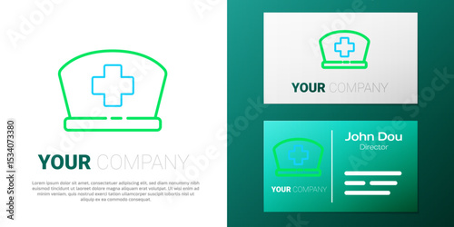 Line Nurse hat with cross icon isolated on white background. Medical nurse cap sign. Colorful outline concept. Vector