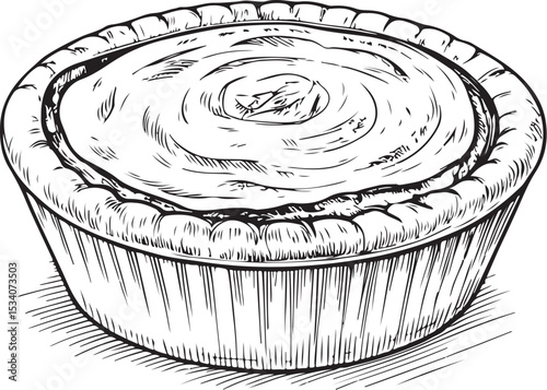 Pastel de nata Portuguese custard tart Vector Illustration, Sketch Drawing Line Linear Symbol Icon Engraving Coloring Book, Hand-drawn Black and White Isolated