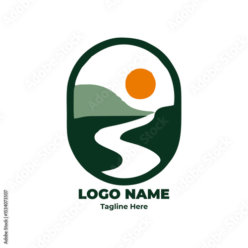 Nomadic logo, outdoor camping badge, forest trekking icon, adventure hiking emblem, mountain design for wild journey branding sets