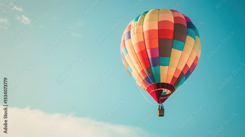 Naklejka premium Dreamy Candy-Colored Hot Air Balloon: A Whimsical Soar Through Pastel Skies & Sugar-Coated Dreams — Embrace a Magical Flight Over Rainbow-Hued Landscapes, Where Fluffy Clouds Meet Swirling Cotton Cand