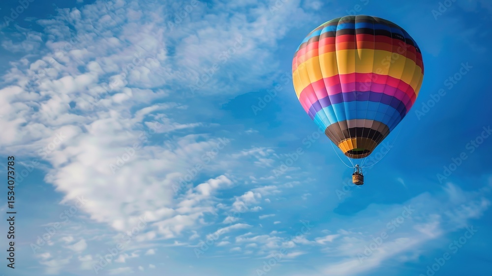 Naklejka premium Dreamy Candy-Colored Hot Air Balloon: A Whimsical Soar Through Pastel Skies & Sugar-Coated Dreams — Embrace a Magical Flight Over Rainbow-Hued Landscapes, Where Fluffy Clouds Meet Swirling Cotton Cand