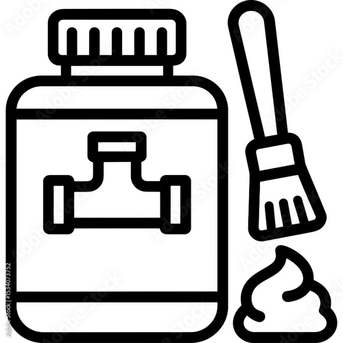 Bold line icon of pipe sealant with brush
