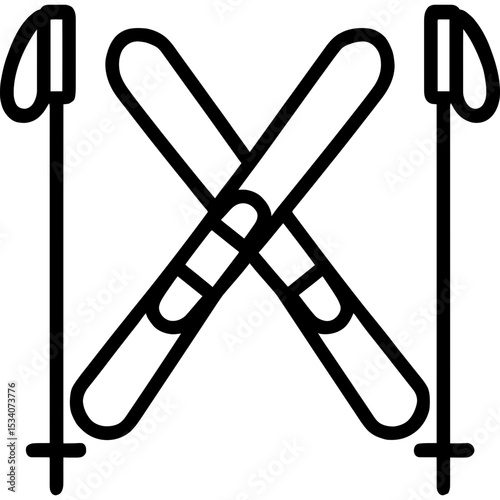 Bold outline of skis and poles icon