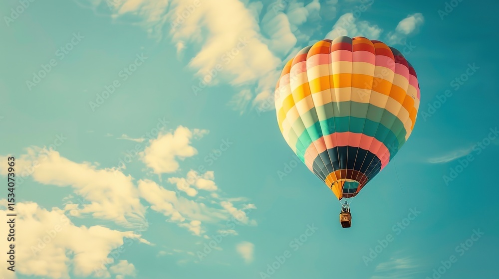 Fototapeta premium Dreamy Candy-Colored Hot Air Balloon: A Whimsical Soar Through Pastel Skies & Sugar-Coated Dreams — Embrace a Magical Flight Over Rainbow-Hued Landscapes, Where Fluffy Clouds Meet Swirling Cotton Cand