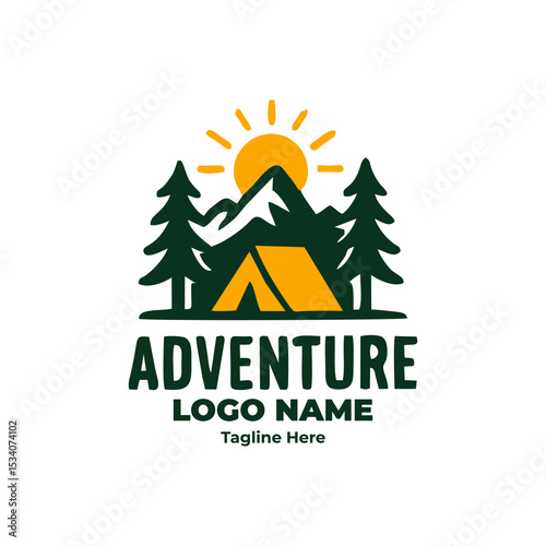 Expedition logo, outdoor hiking badge, forest trekking emblem, mountain camping icon, adventure design for travel brand and gear identity