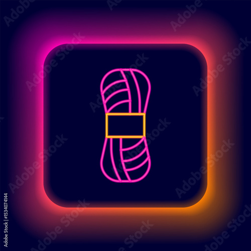 Glowing neon line Yarn icon isolated on black background. Label for hand made, knitting or tailor shop. Colorful outline concept. Vector