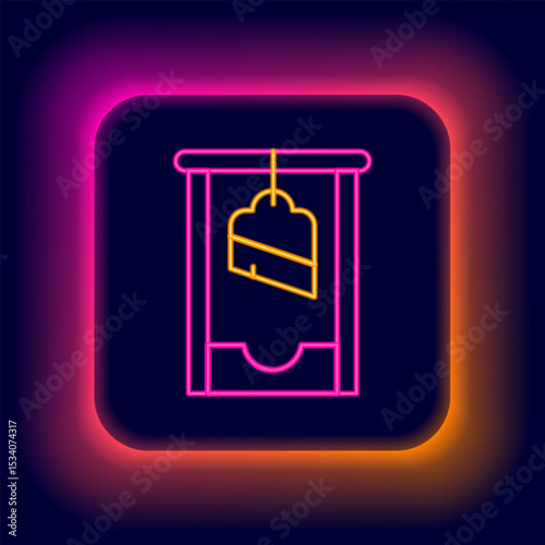 Glowing neon line Guillotine medieval execution icon isolated on black background. Colorful outline concept. Vector