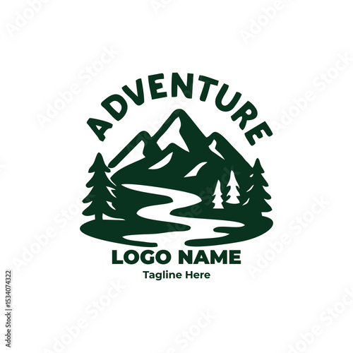 Hilltop logo, outdoor adventure badge, hiking emblem, forest camping design, mountain trekking icon for nature travel branding and guides