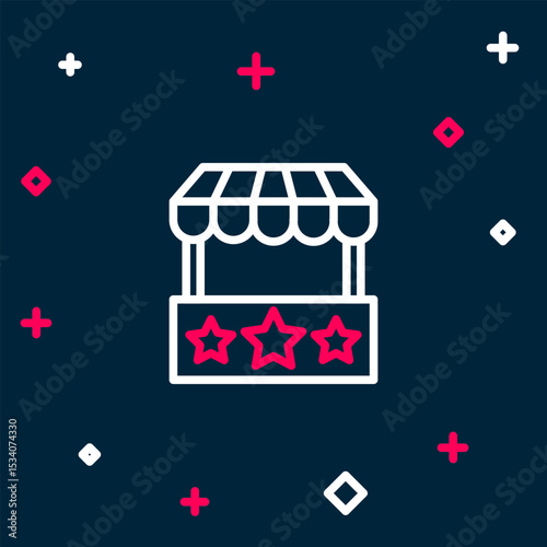 Line Ticket box office icon isolated on blue background. Ticket booth for the sale of tickets for attractions and sports. Colorful outline concept. Vector