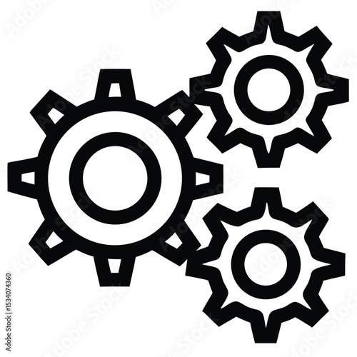 Three interlocking gear wheels symbolizing teamwork and technical engineering processes